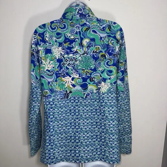 Lilly Pulitzer UPF 50+ Skipper Blue Grotto Sirens & Spirits Popover Women Medium - Picture 4 of 6